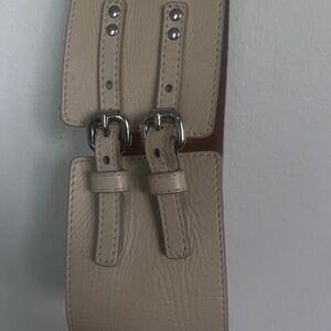 Club Monaco Cream Leather Belt with Buckles (early 2000s)